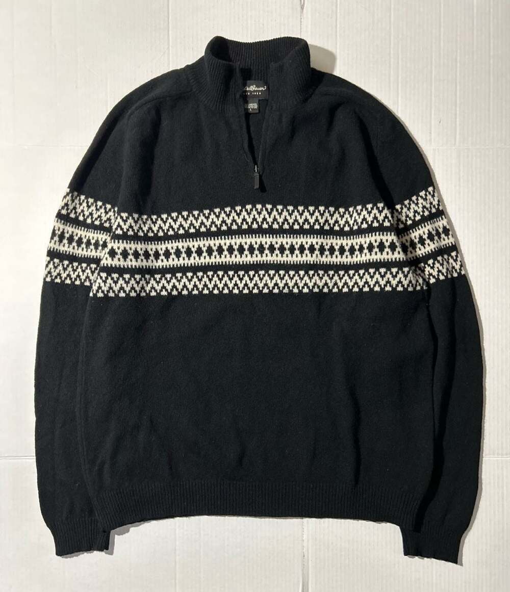 VTG 90s Eddie Bauer Men's L 100% Lambswool Fair Isle 1/4 Zip Pullover Sweater